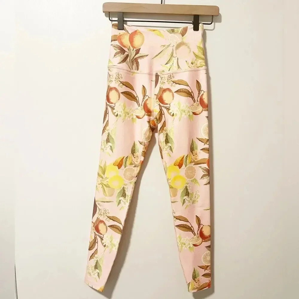 BEYOND YOGA Gabriela Printed Midi Performance Leggings in Light Pink Fruit Print